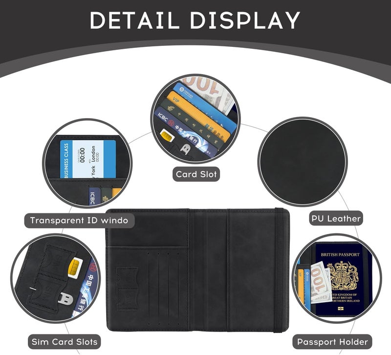 ILIYAH -Passport Cover-Passport Holder Travel Wallet-RFID-Blocking Passport Case Travel Accessories Card Holder Wallet Unisex Travel Gifts（Black） - Image 4